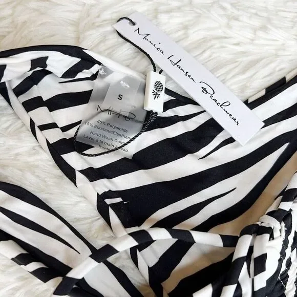 Monica Hansen Beachwear Wild Stripes Bikini Bottom Zebra Ruched Nwt Small